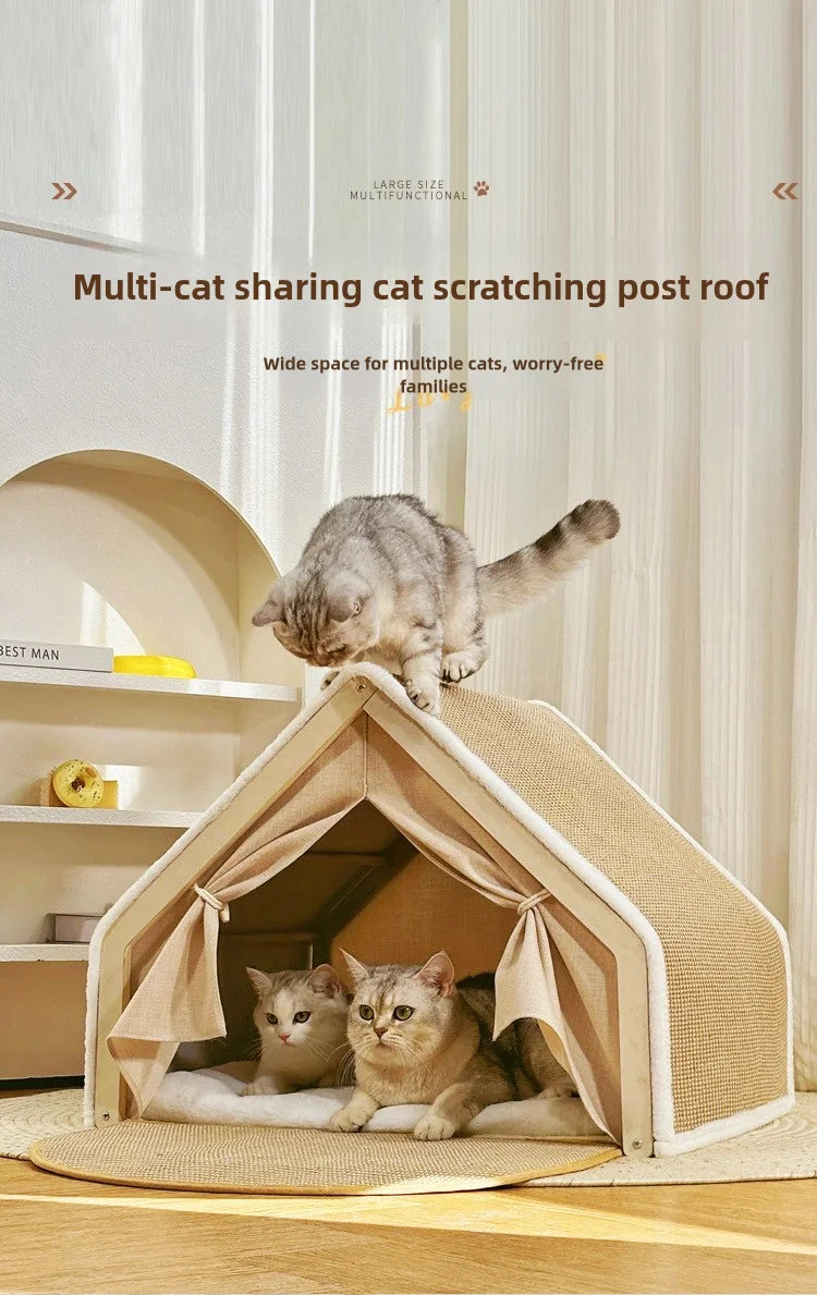 Cat nest Winter warm cat villa Cat house shell semi-enclosed sleeping bag cat scratching board does not drop scraps sisal cat te Brinira