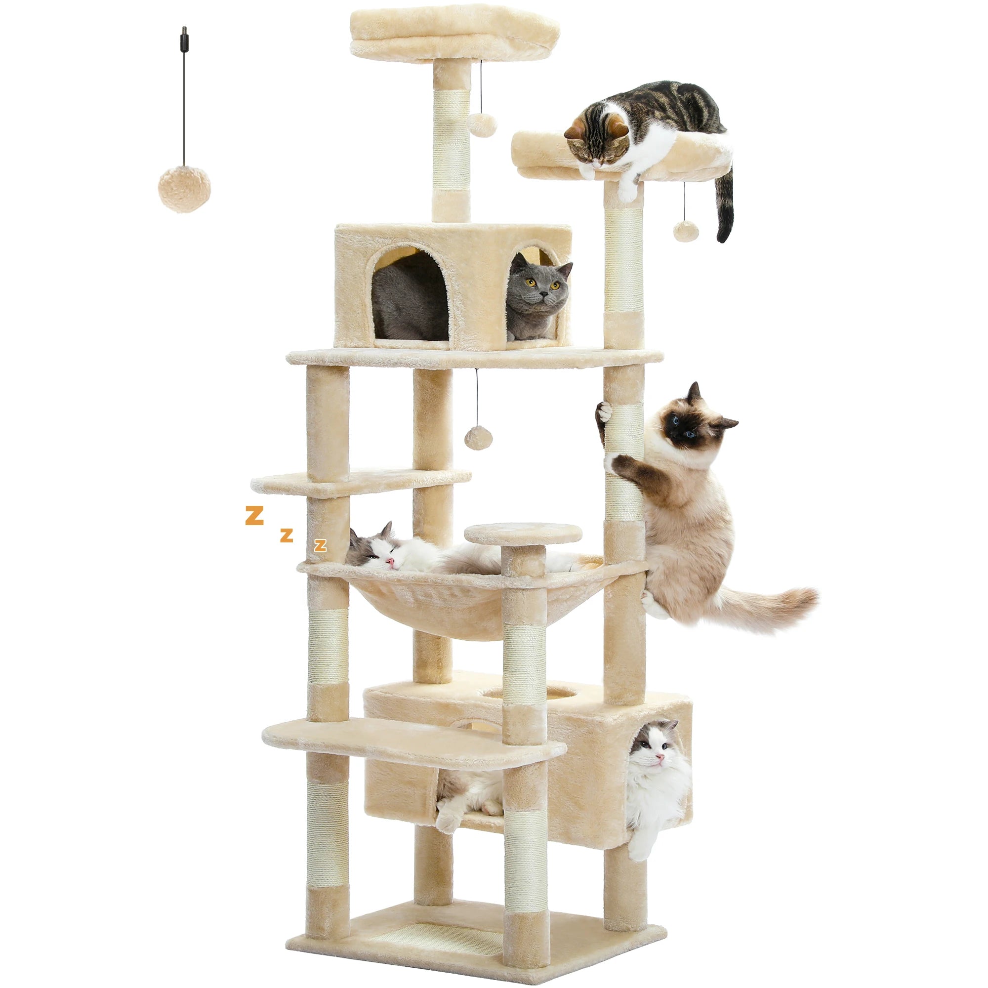 Large Cat Tree and Tower for Indoor Cats With Sisal-Covered Scratching Posts Spacious Hammock Padded Perches and Condos Cat Toys Brinira