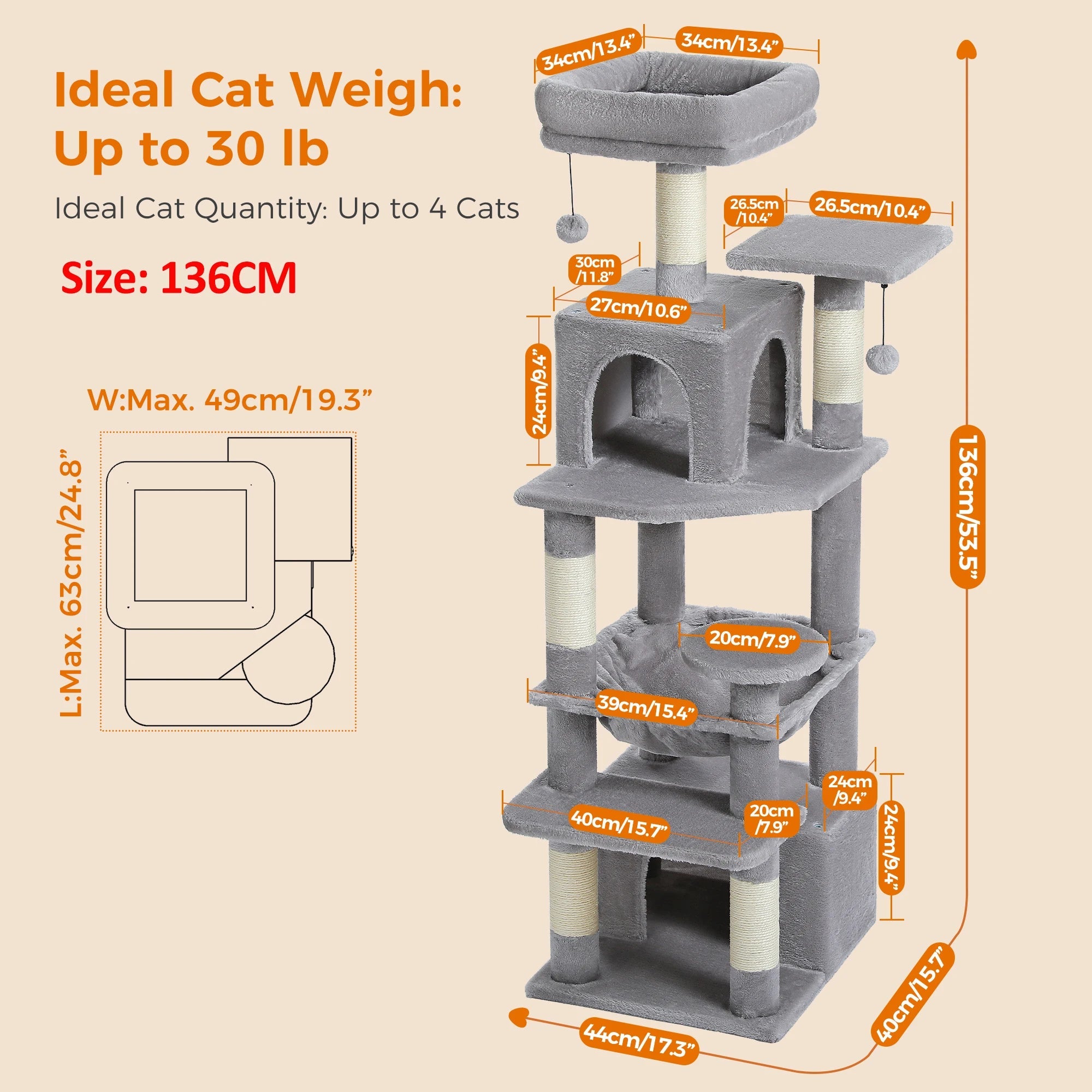 Large Cat Tree and Tower for Indoor Cats With Sisal-Covered Scratching Posts Spacious Hammock Padded Perches and Condos Cat Toys Brinira