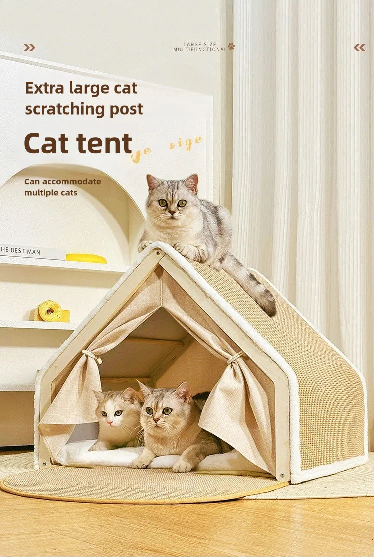 Cat nest Winter warm cat villa Cat house shell semi-enclosed sleeping bag cat scratching board does not drop scraps sisal cat te Brinira