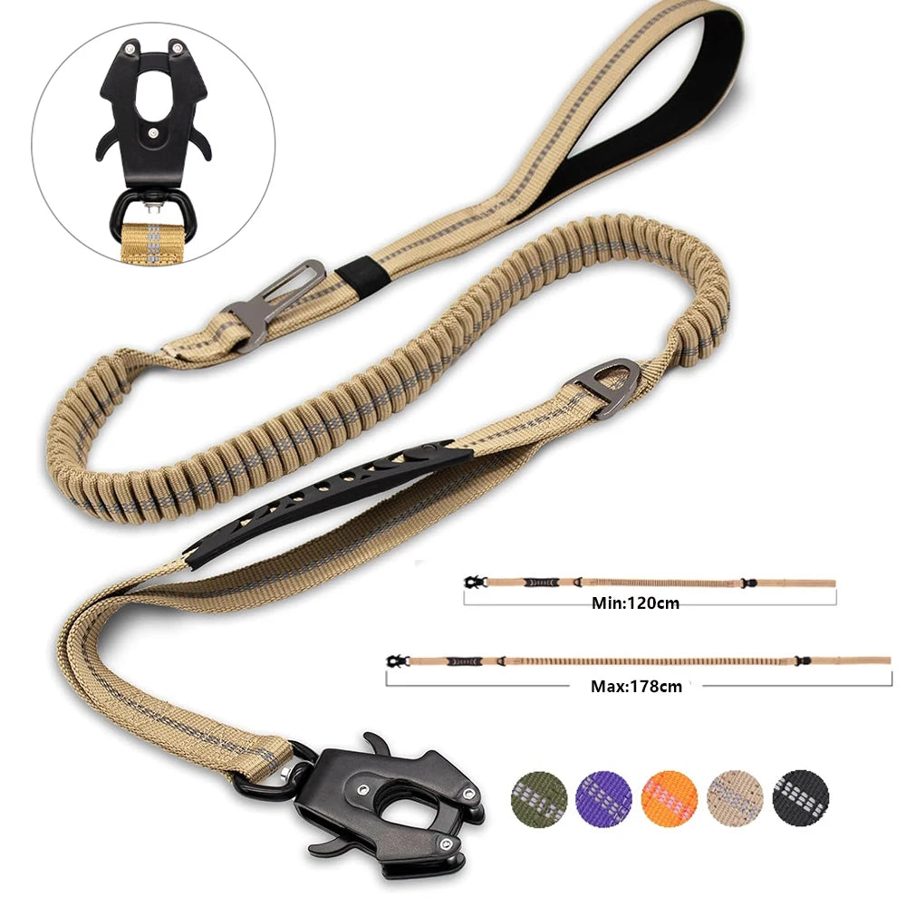 Reflective Shock Absorbing Pet Leashes with Car Seatbelt for Large Dogs Heavy Duty Tactical Bungee Dog Leash No Pull Dog Leash Brinira
