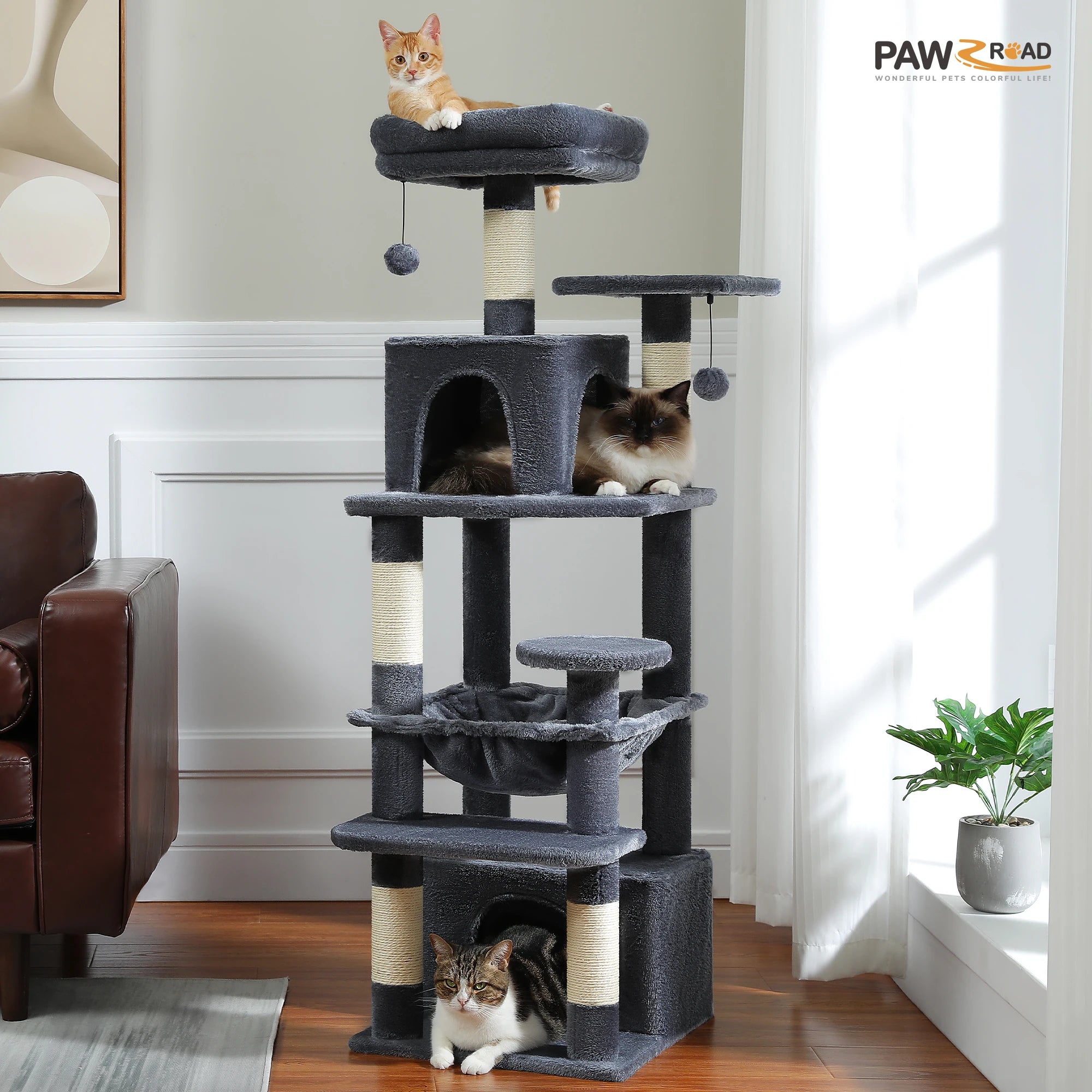 Large Cat Tree and Tower for Indoor Cats With Sisal-Covered Scratching Posts Spacious Hammock Padded Perches and Condos Cat Toys Brinira