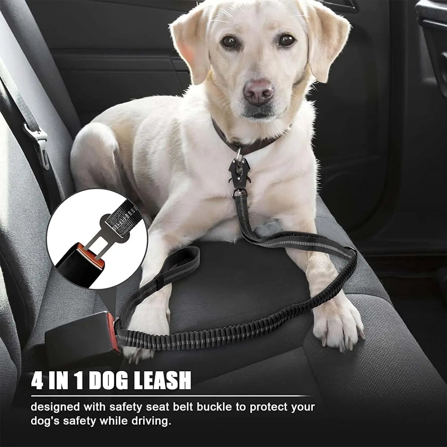 Reflective Shock Absorbing Pet Leashes with Car Seatbelt for Large Dogs Heavy Duty Tactical Bungee Dog Leash No Pull Dog Leash Brinira