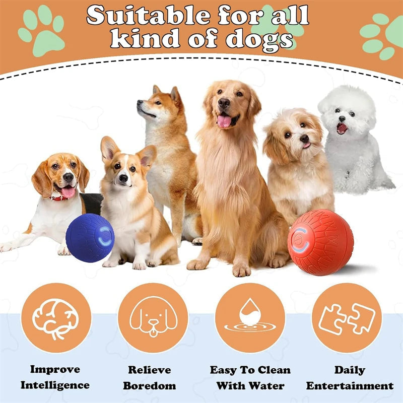 Smart Dog Toy Ball Automatic Interactive Pet Electronic Rolling USB Rechargeable Moving Bouncing for Puppy to Large dog Chew Toy Brinira