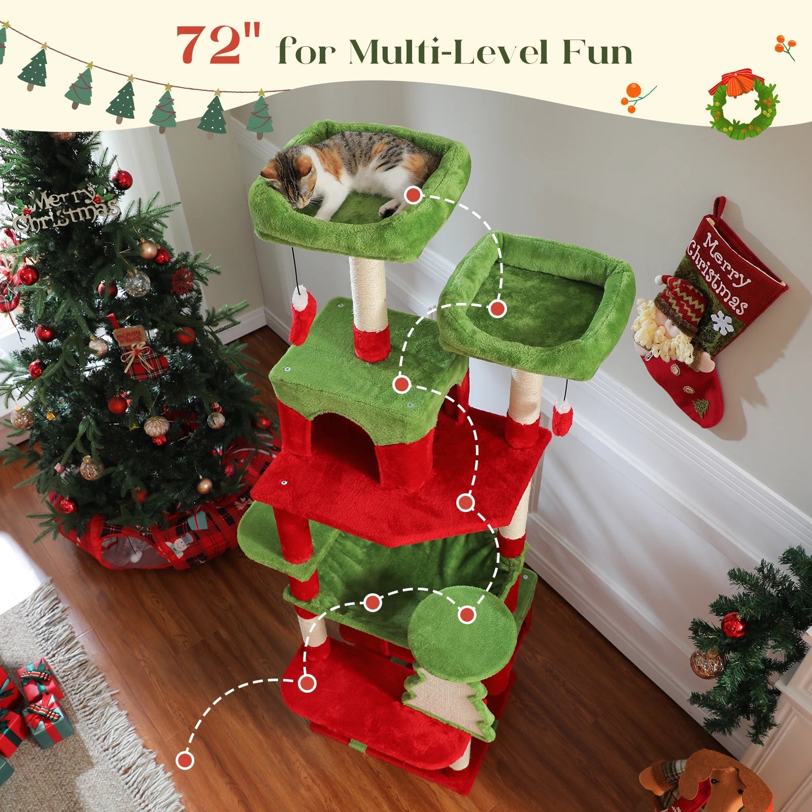 Large Cat Tree and Tower for Indoor Cats With Sisal-Covered Scratching Posts Spacious Hammock Padded Perches and Condos Cat Toys Brinira