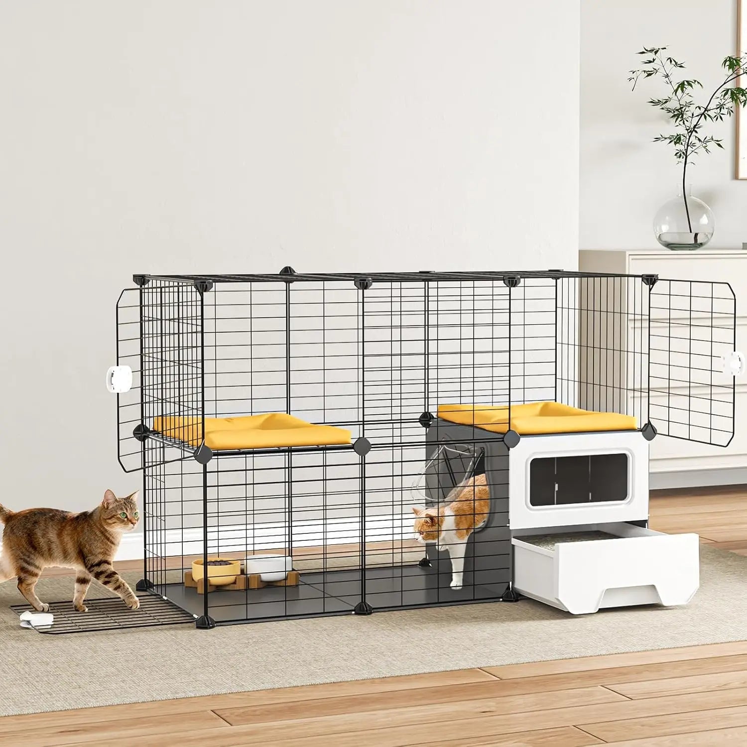 Cat Cage Indoor with Litter Box – 2-Tier DIY Cat Playpen for Comfortable Indoor Living