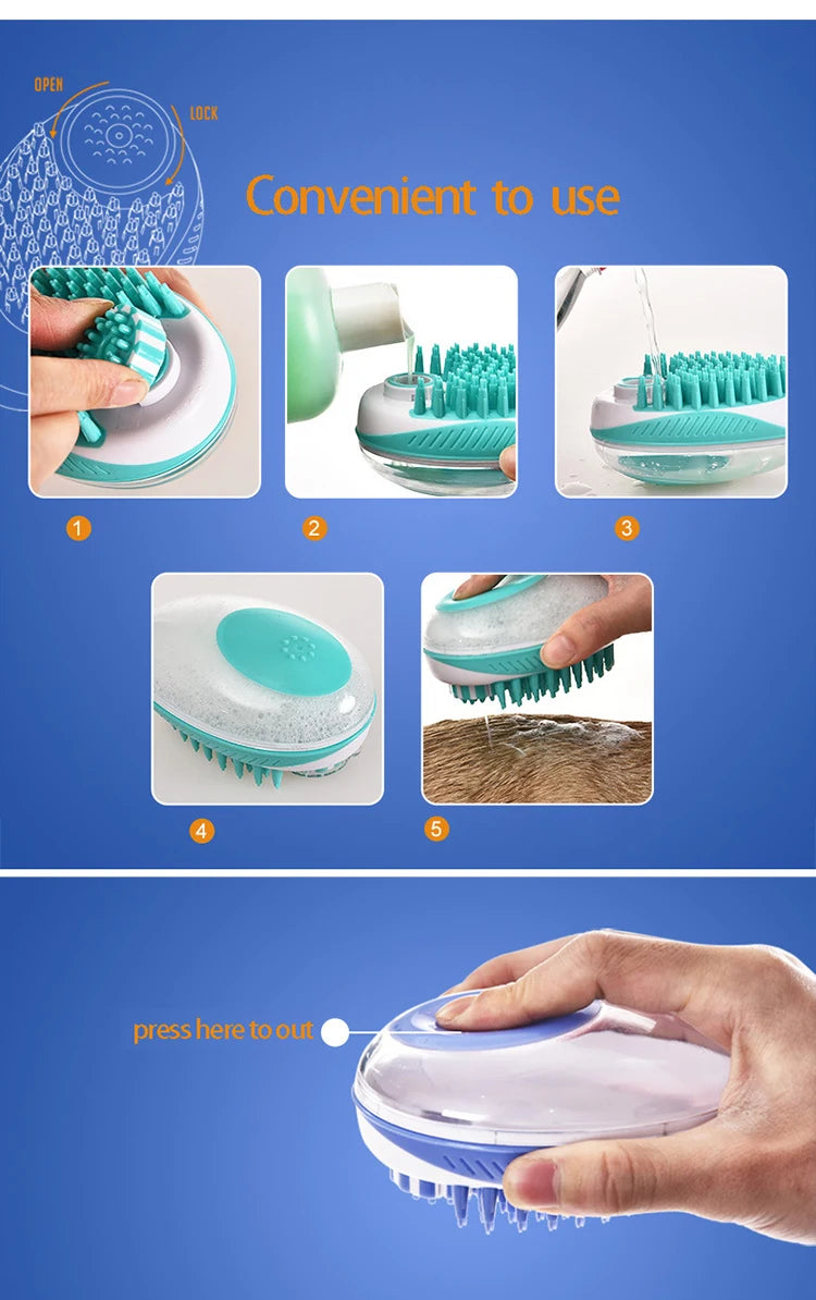 Pet Dog Cat Bath Brush 2-in-1 Pet SPA Massage Comb Soft Silicone Pet Shower Hair Grooming Cmob Dog Cleaning Tool Pet Supplies Brinira