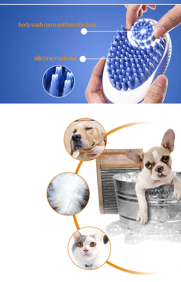 Pet Dog Cat Bath Brush 2-in-1 Pet SPA Massage Comb Soft Silicone Pet Shower Hair Grooming Cmob Dog Cleaning Tool Pet Supplies Brinira