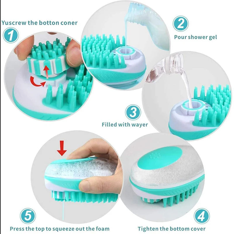 Pet Dog Cat Bath Brush 2-in-1 Pet SPA Massage Comb Soft Silicone Pet Shower Hair Grooming Cmob Dog Cleaning Tool Pet Supplies Brinira