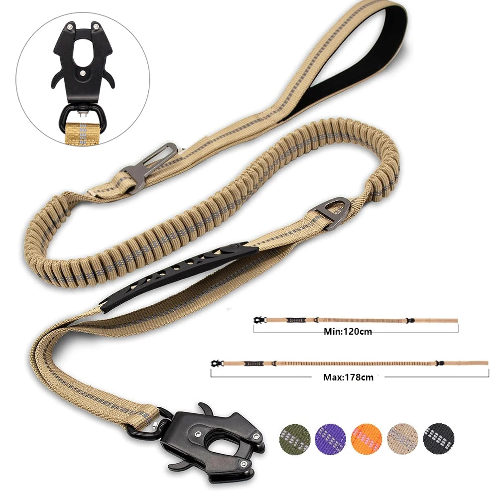 Reflective Shock Absorbing Pet Leashes with Car Seatbelt for Large Dogs Heavy Duty Tactical Bungee Dog Leash No Pull Dog Leash Brinira