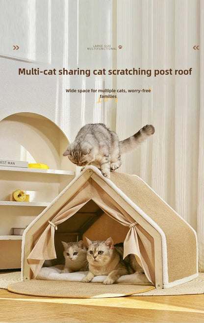 Cat nest Winter warm cat villa Cat house shell semi-enclosed sleeping bag cat scratching board does not drop scraps sisal cat te Brinira