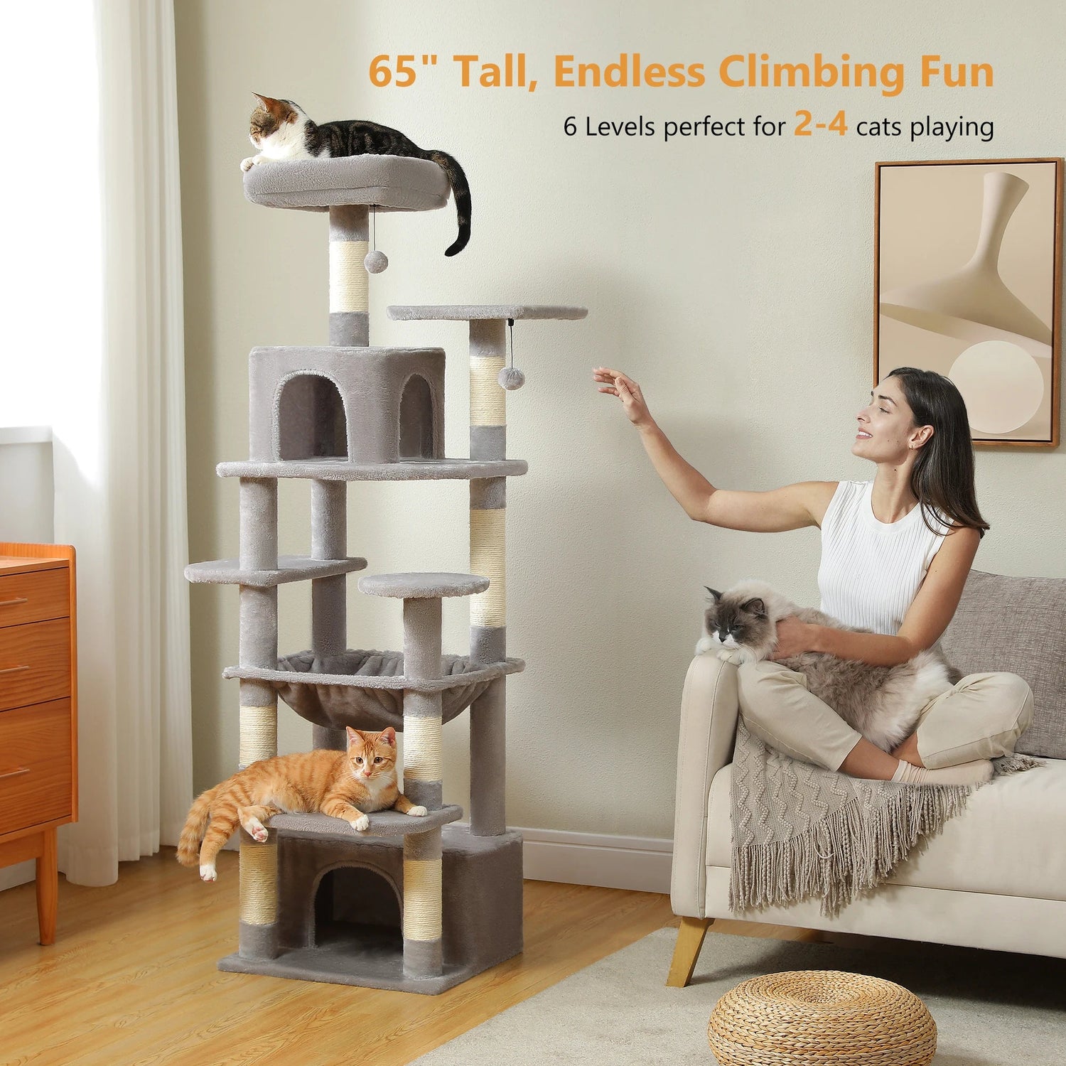 Large Cat Tree and Tower for Indoor Cats With Sisal-Covered Scratching Posts Spacious Hammock Padded Perches and Condos Cat Toys Brinira