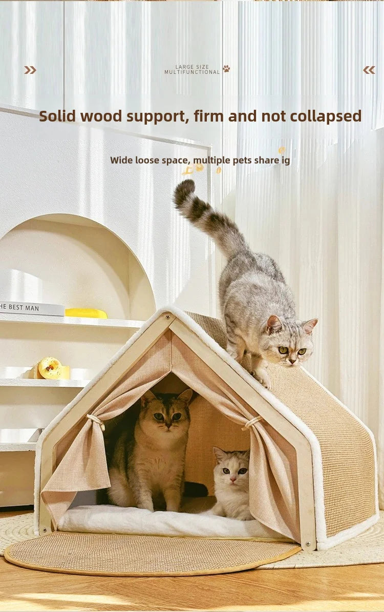 Cat nest Winter warm cat villa Cat house shell semi-enclosed sleeping bag cat scratching board does not drop scraps sisal cat te Brinira