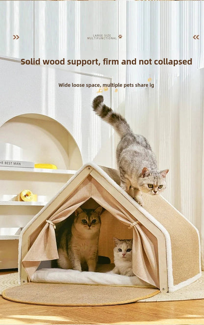 Cat nest Winter warm cat villa Cat house shell semi-enclosed sleeping bag cat scratching board does not drop scraps sisal cat te Brinira