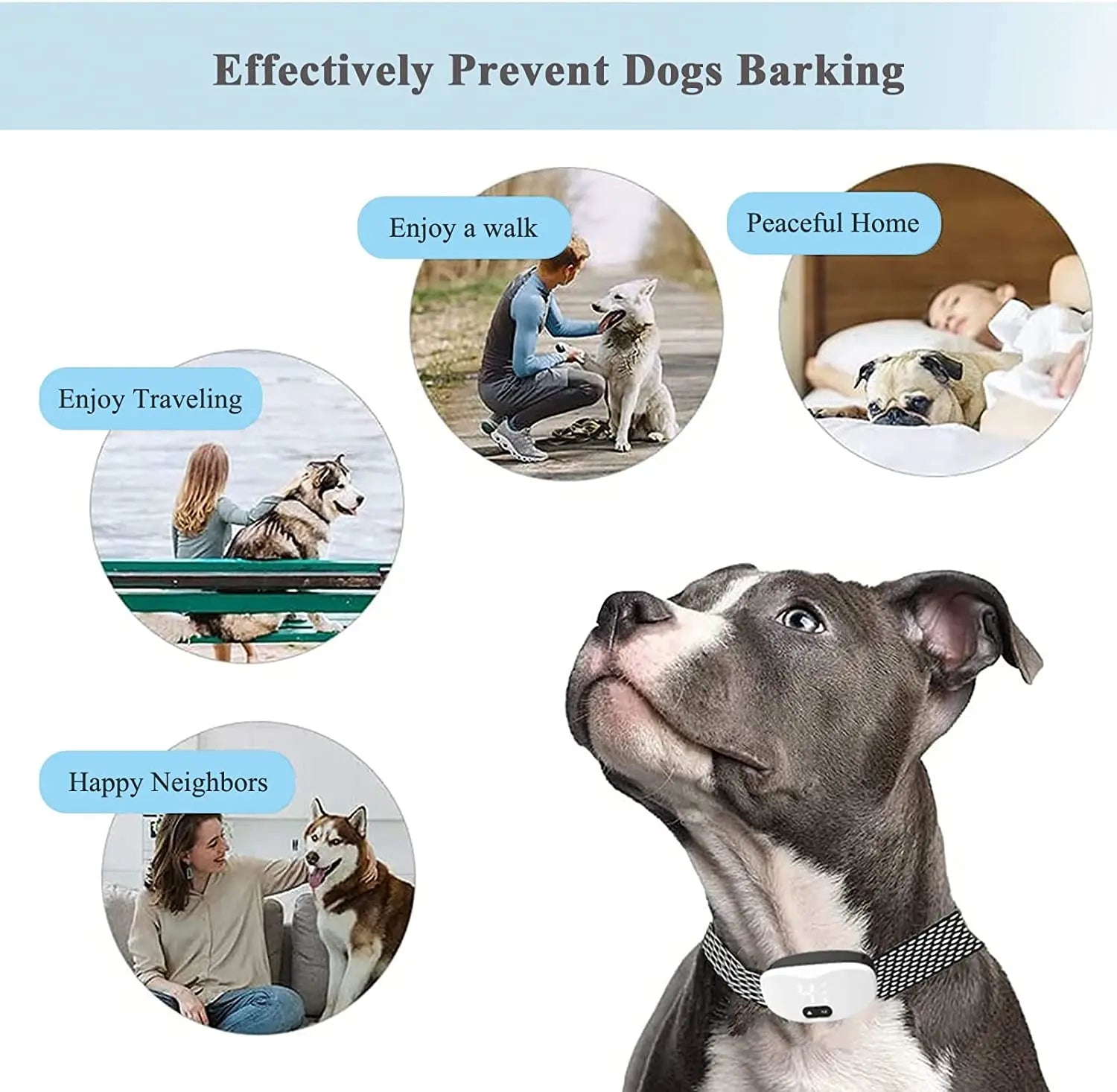 Anti bark dog collar Electric shock Vibration sound with LED for small large dogs no barking training collar dog accessories Brinira