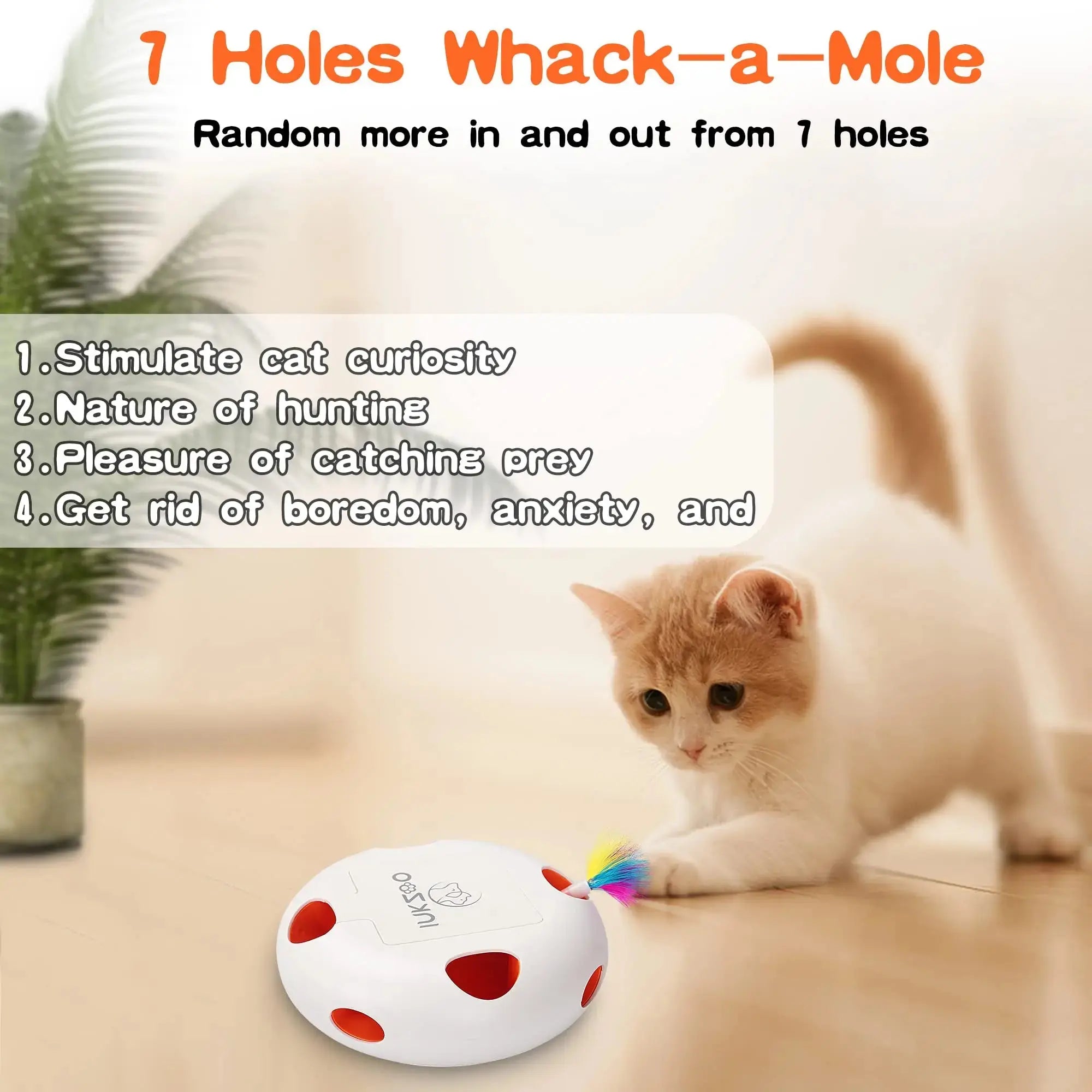 INKZOO Cat Toys, Interactive Cat Toys for Indoor Cats,  Smart Interactive Kitten Toy, Automatic 7 Holes Mice Whack-A-Mole Brinira