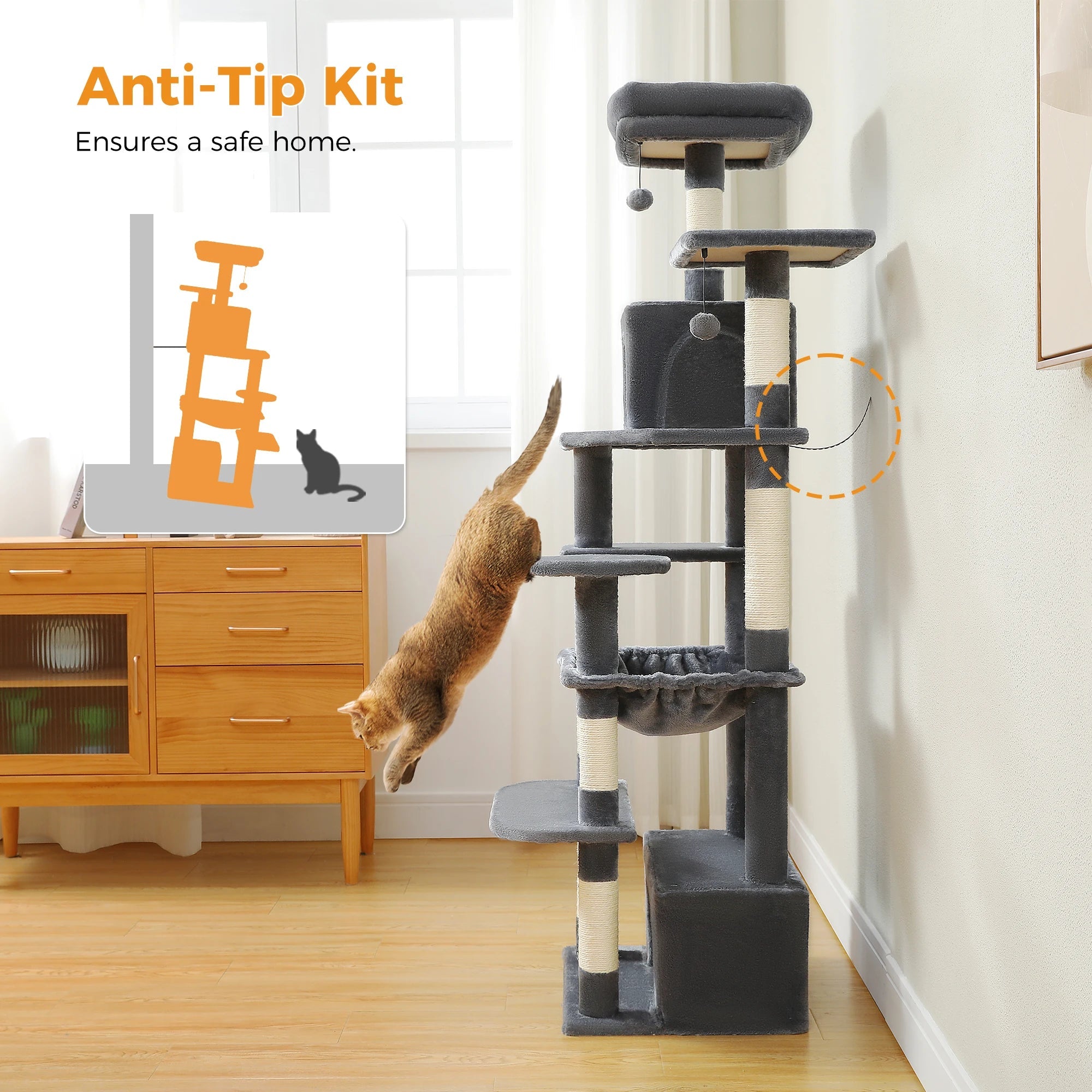 Large Cat Tree and Tower for Indoor Cats With Sisal-Covered Scratching Posts Spacious Hammock Padded Perches and Condos Cat Toys Brinira