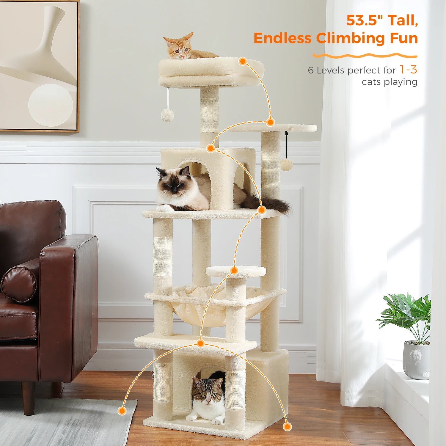 Large Cat Tree and Tower for Indoor Cats With Sisal-Covered Scratching Posts Spacious Hammock Padded Perches and Condos Cat Toys Brinira