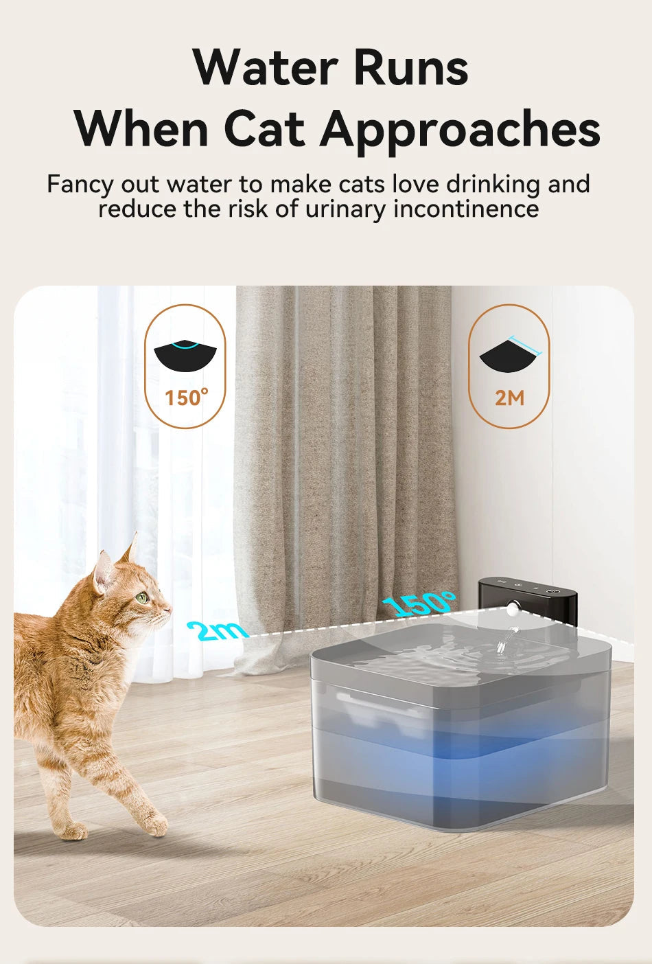 ROJECO Wireless Automatic Cat Water Fountain 2600mAh Pet Water Dispenser For Dog Cat Infrared Sensor Smart Pet Drinkier Fountain Brinira
