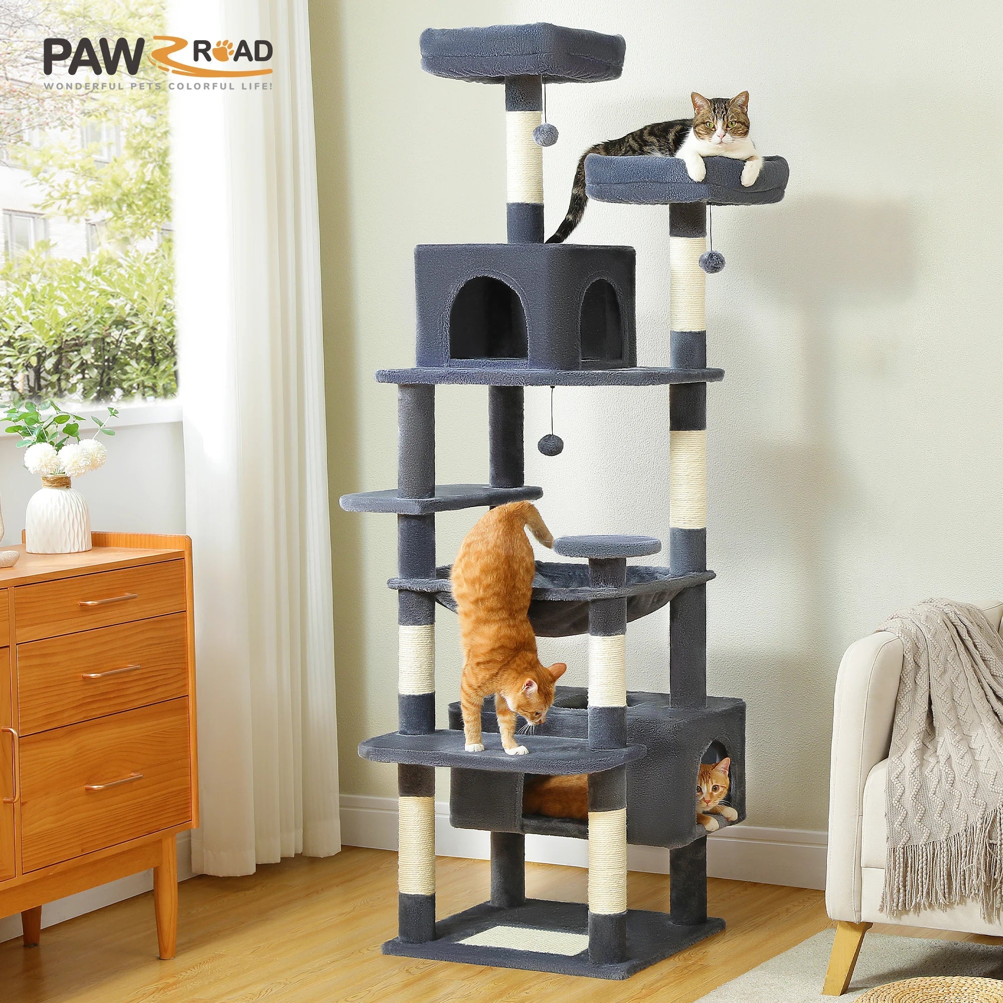 Large Cat Tree and Tower for Indoor Cats With Sisal-Covered Scratching Posts Spacious Hammock Padded Perches and Condos Cat Toys Brinira