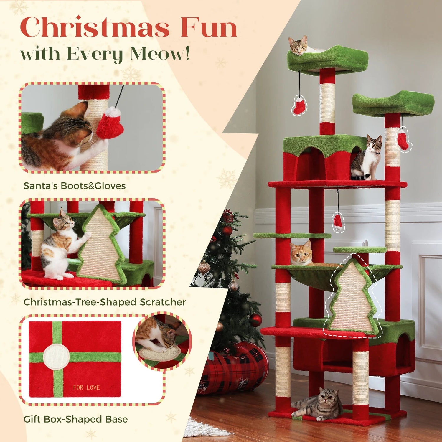 Large Cat Tree and Tower for Indoor Cats With Sisal-Covered Scratching Posts Spacious Hammock Padded Perches and Condos Cat Toys Brinira