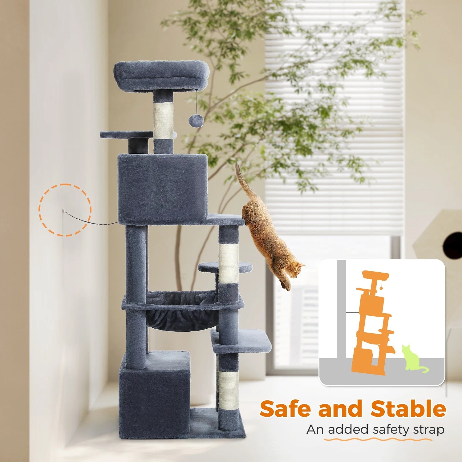 Large Cat Tree and Tower for Indoor Cats With Sisal-Covered Scratching Posts Spacious Hammock Padded Perches and Condos Cat Toys Brinira