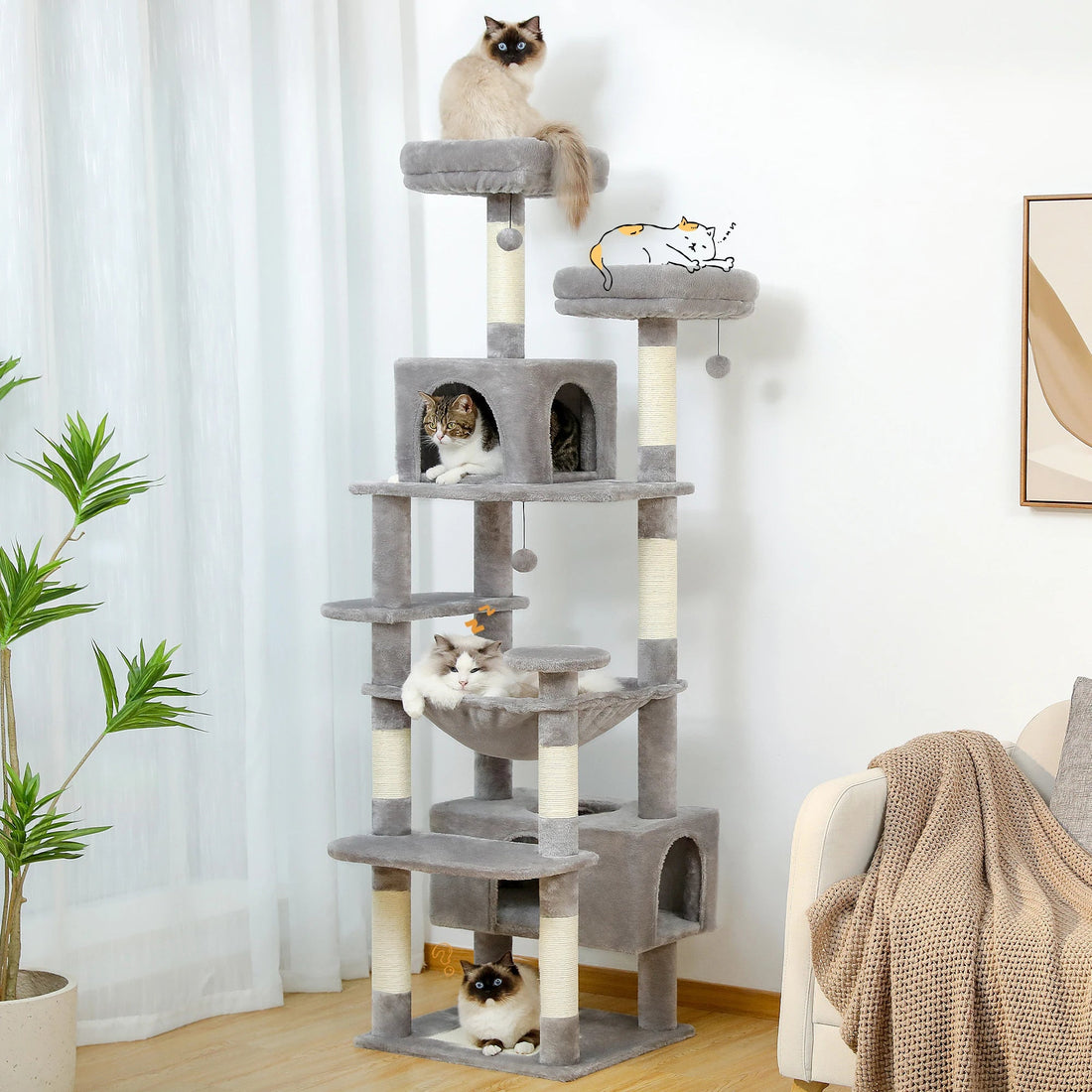Large Cat Tree and Tower for Indoor Cats With Sisal-Covered Scratching Posts Spacious Hammock Padded Perches and Condos Cat Toys Brinira