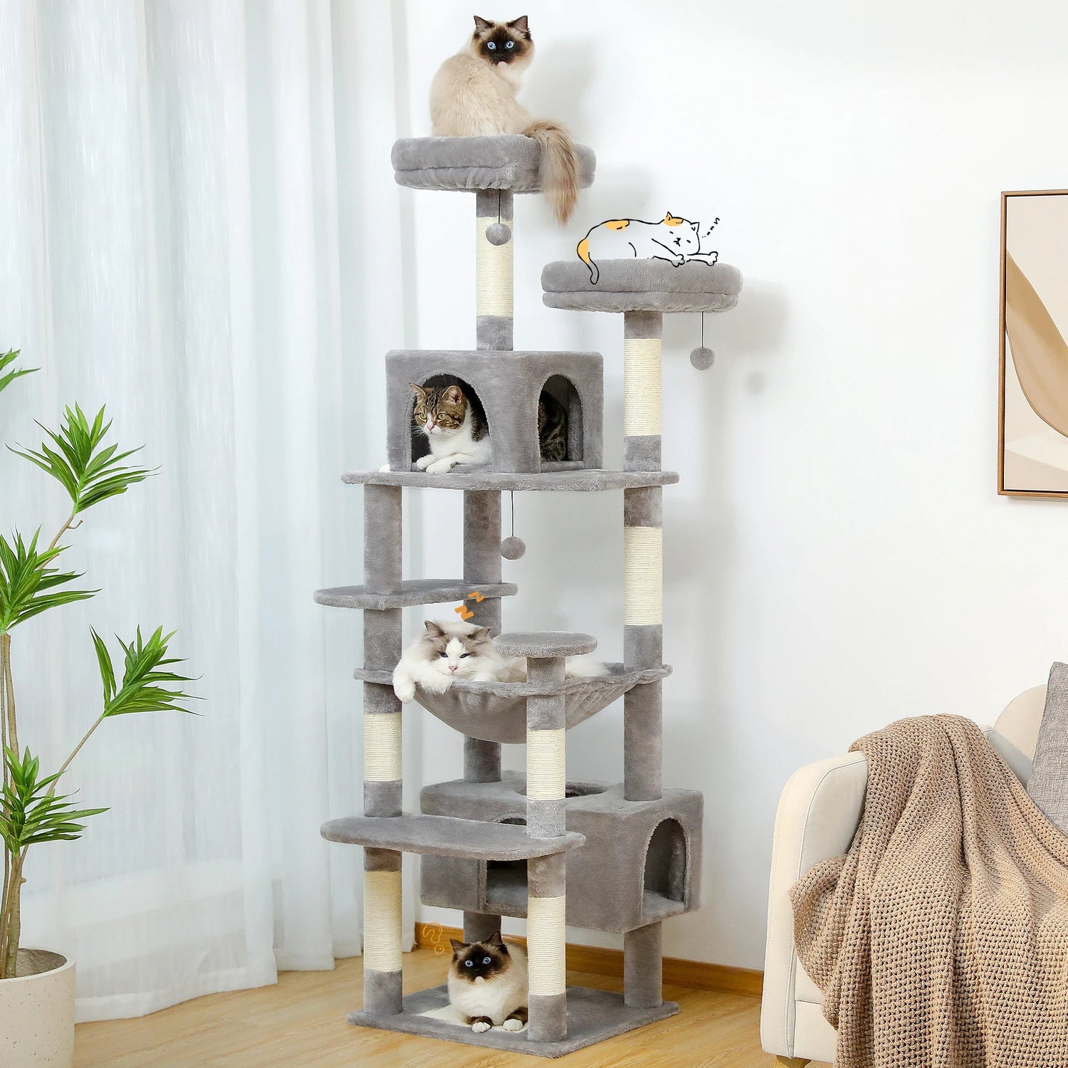 Large Cat Tree and Tower for Indoor Cats With Sisal-Covered Scratching Posts Spacious Hammock Padded Perches and Condos Cat Toys Brinira