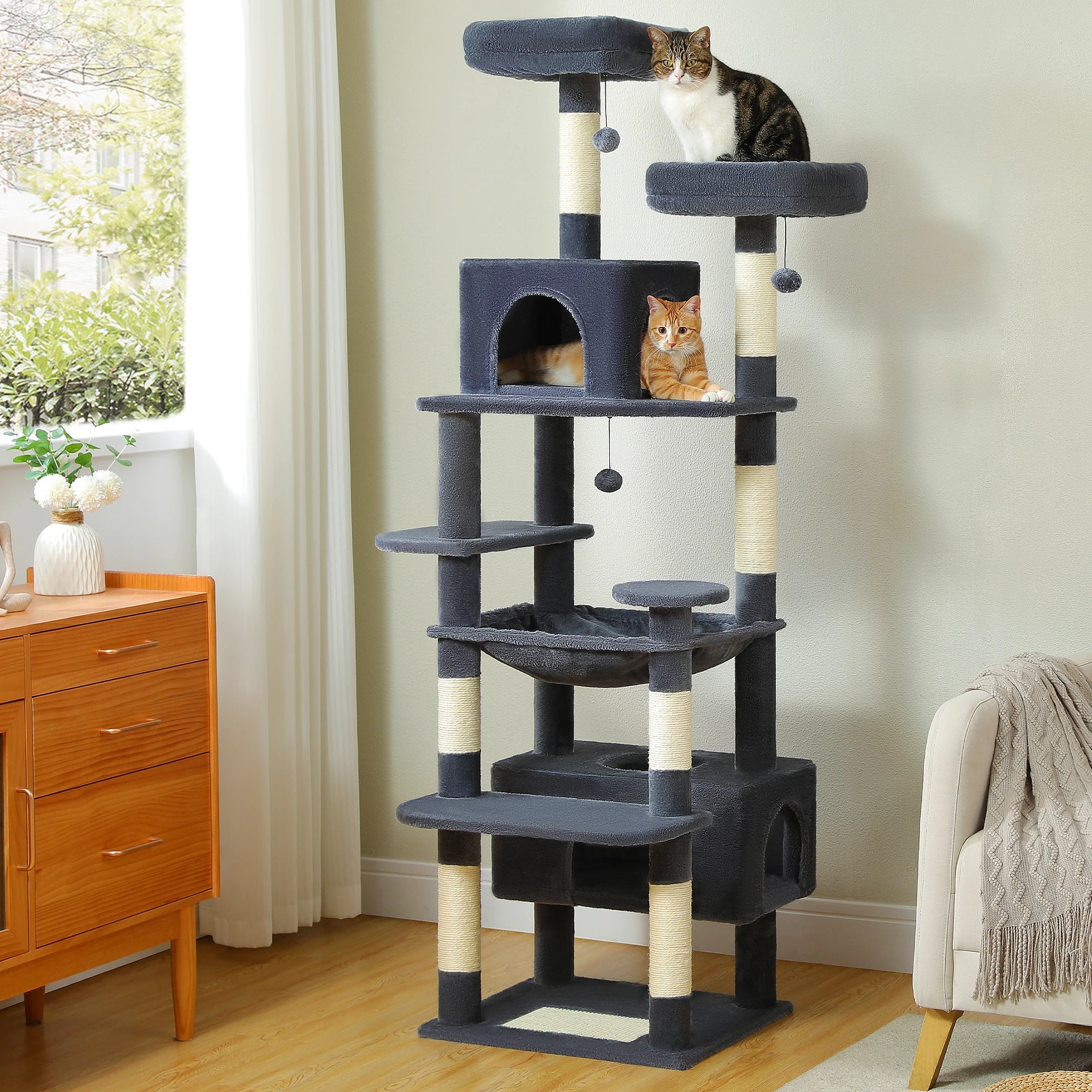 Large Cat Tree and Tower for Indoor Cats With Sisal-Covered Scratching Posts Spacious Hammock Padded Perches and Condos Cat Toys Brinira