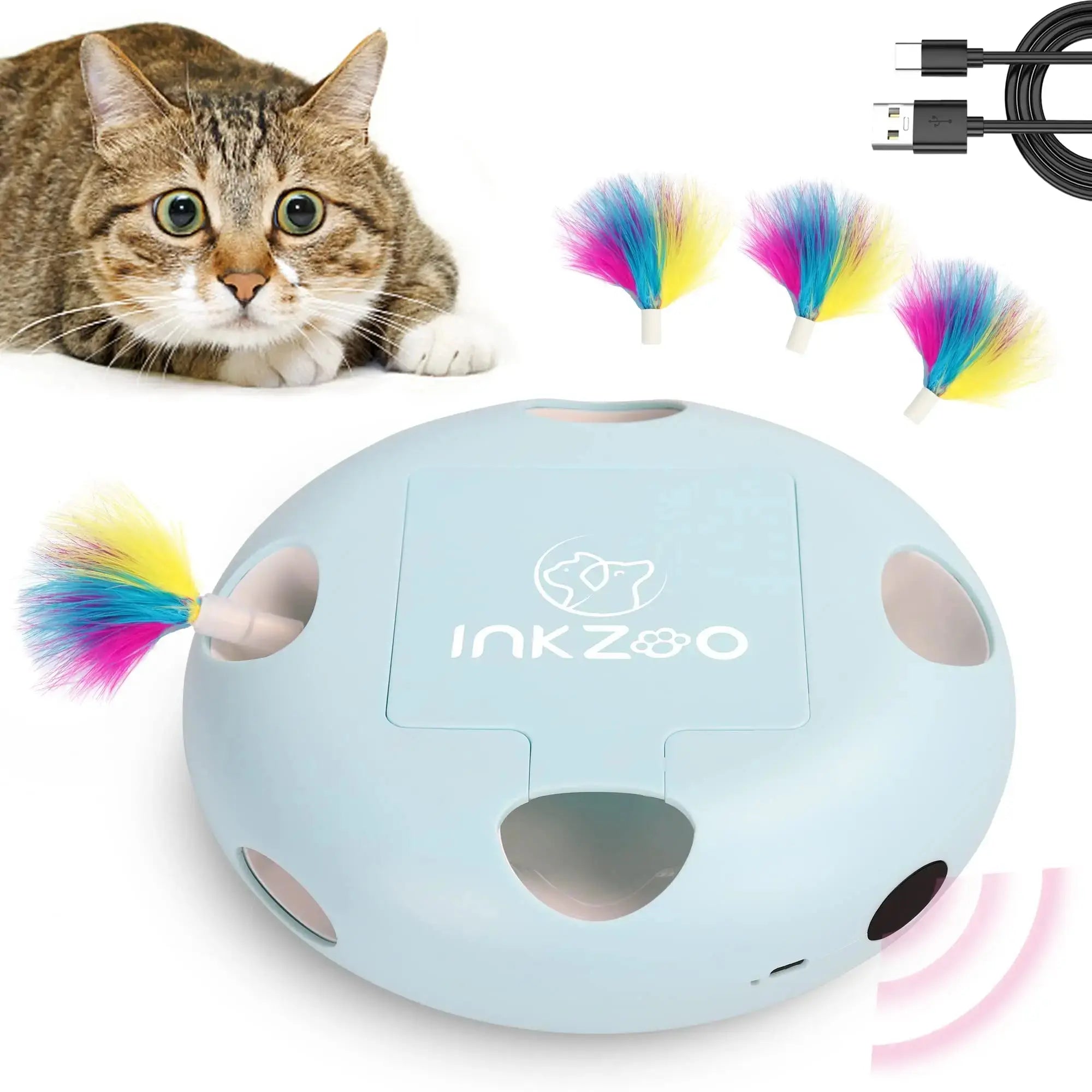 INKZOO Cat Toys, Interactive Cat Toys for Indoor Cats,  Smart Interactive Kitten Toy, Automatic 7 Holes Mice Whack-A-Mole Brinira