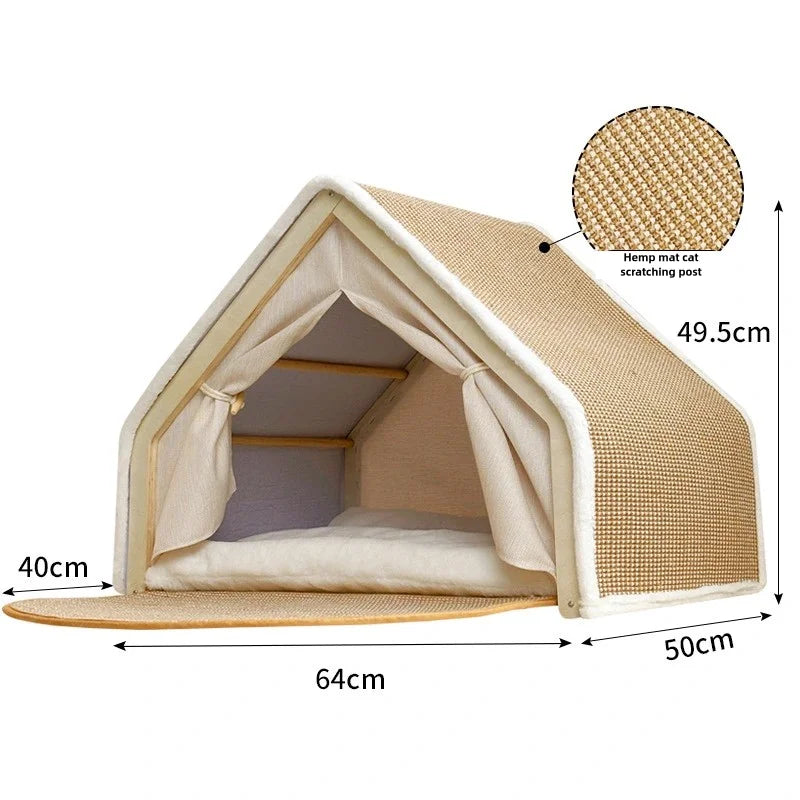 Cat nest Winter warm cat villa Cat house shell semi-enclosed sleeping bag cat scratching board does not drop scraps sisal cat te Brinira