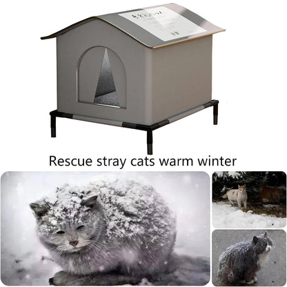 Stray Cat Houses with Mat Waterproof Winter Warm Shelter Foldable Pet Cave Nest Sleeping Beds for Outdoor Cats Small Dog Puppies Brinira