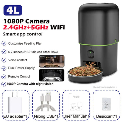 Automatic Cat Feeder Camera Pet Smart Cat Food Kibble Dispenser 2.4G/5GWiFi Tuya APP Control Auto Feeder For Cat Dog Accessories Brinira