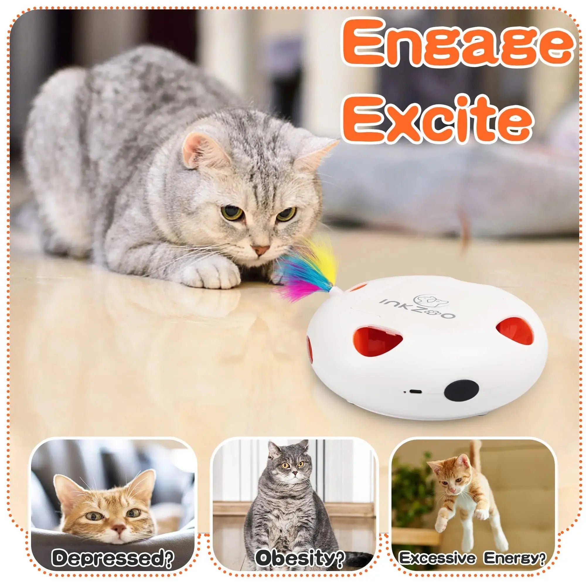 INKZOO Cat Toys, Interactive Cat Toys for Indoor Cats,  Smart Interactive Kitten Toy, Automatic 7 Holes Mice Whack-A-Mole Brinira