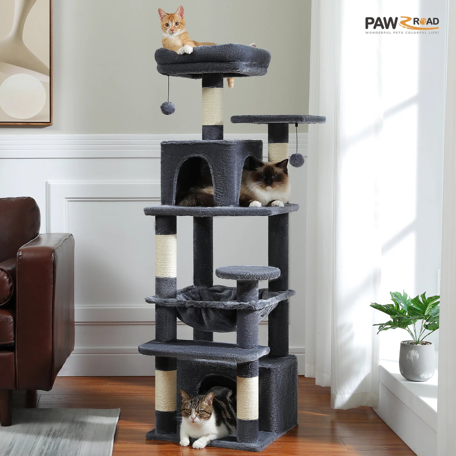 Large Cat Tree and Tower for Indoor Cats With Sisal-Covered Scratching Posts Spacious Hammock Padded Perches and Condos Cat Toys Brinira