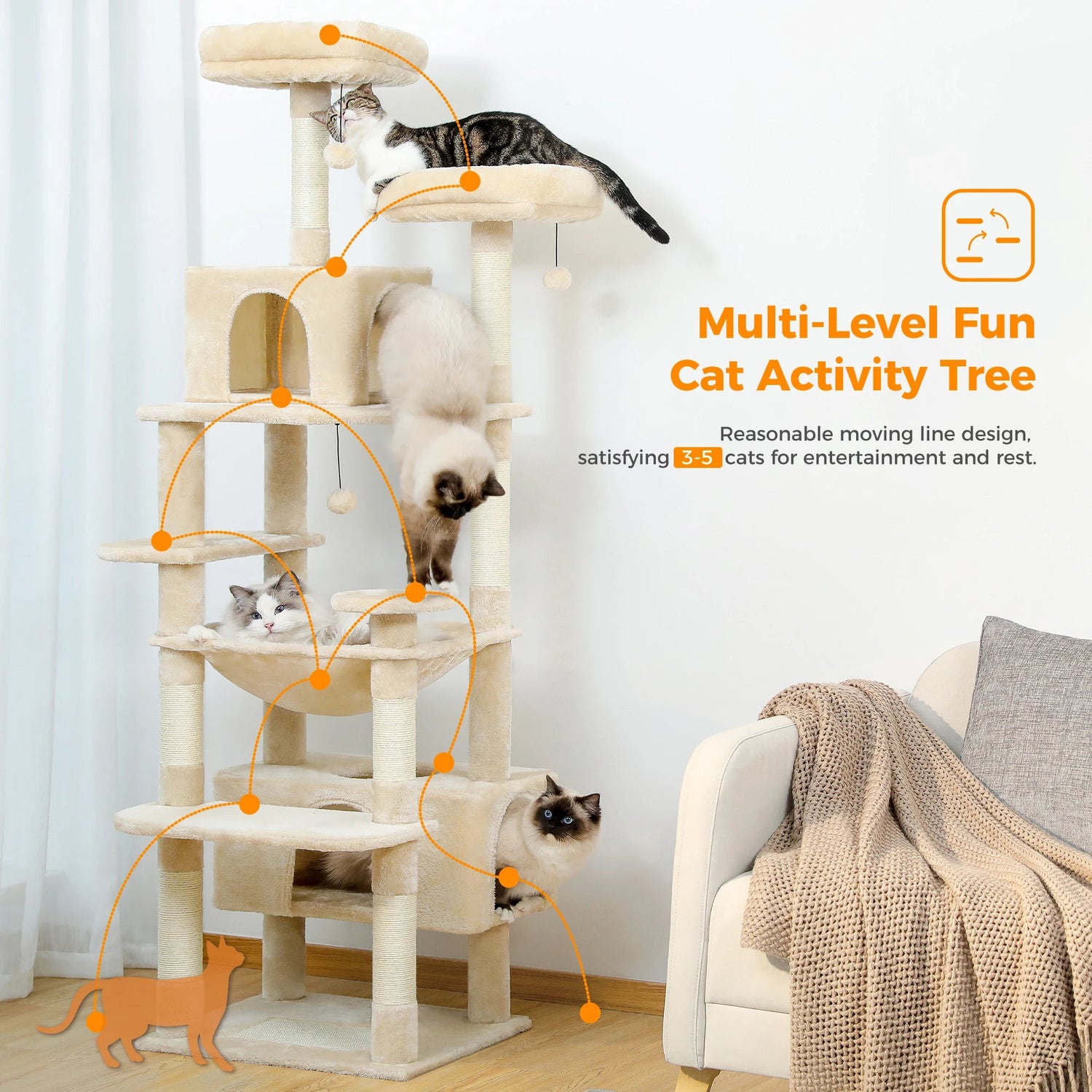 Large Cat Tree and Tower for Indoor Cats With Sisal-Covered Scratching Posts Spacious Hammock Padded Perches and Condos Cat Toys Brinira