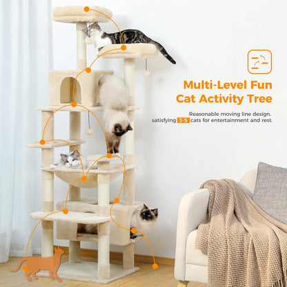 Large Cat Tree and Tower for Indoor Cats With Sisal-Covered Scratching Posts Spacious Hammock Padded Perches and Condos Cat Toys Brinira