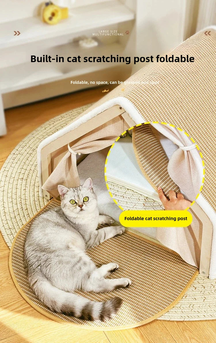 Cat nest Winter warm cat villa Cat house shell semi-enclosed sleeping bag cat scratching board does not drop scraps sisal cat te Brinira