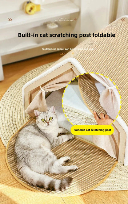 Cat nest Winter warm cat villa Cat house shell semi-enclosed sleeping bag cat scratching board does not drop scraps sisal cat te Brinira