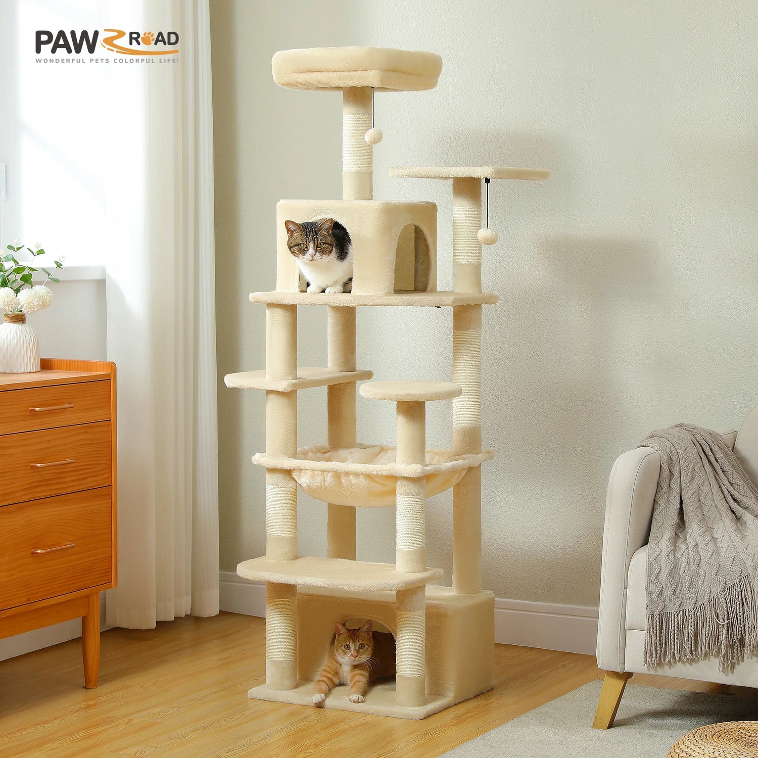 Large Cat Tree and Tower for Indoor Cats With Sisal-Covered Scratching Posts Spacious Hammock Padded Perches and Condos Cat Toys Brinira