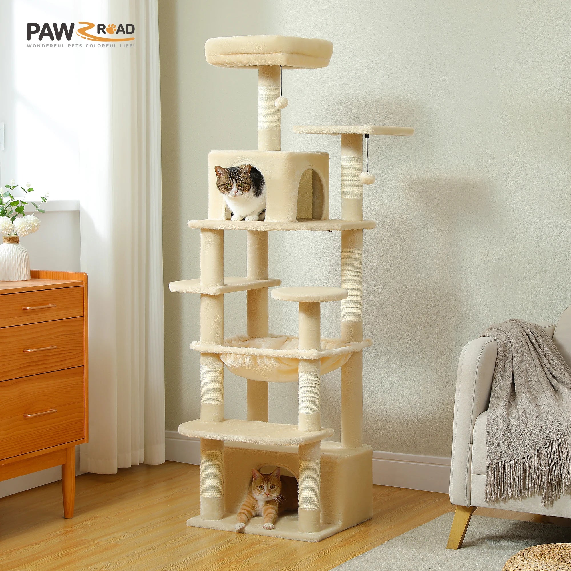Large Cat Tree and Tower for Indoor Cats With Sisal-Covered Scratching Posts Spacious Hammock Padded Perches and Condos Cat Toys Brinira