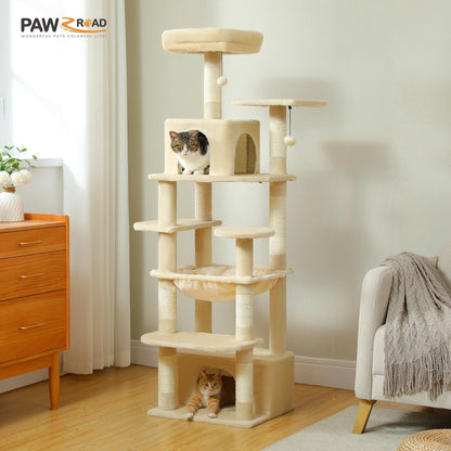 Large Cat Tree and Tower for Indoor Cats With Sisal-Covered Scratching Posts Spacious Hammock Padded Perches and Condos Cat Toys Brinira