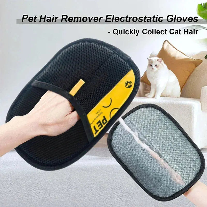Pet Hair Remover Gloves Electrostatic for Cats Dogs, Reusable Washable Grooming Glove with 2-in-1 Lint Roller Brush - Safe Non-T Brinira