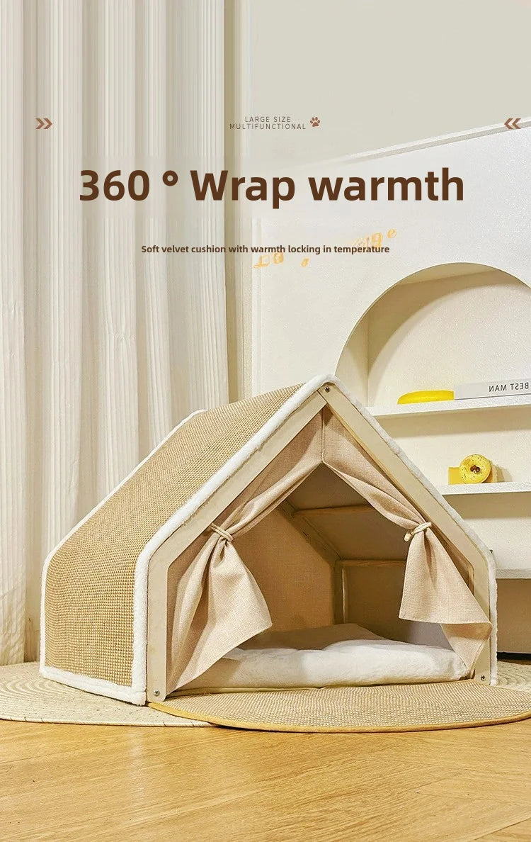 Cat nest Winter warm cat villa Cat house shell semi-enclosed sleeping bag cat scratching board does not drop scraps sisal cat te Brinira