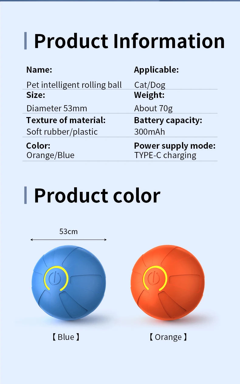 Smart Dog Toy Ball Automatic Interactive Pet Electronic Rolling USB Rechargeable Moving Bouncing for Puppy to Large dog Chew Toy Brinira
