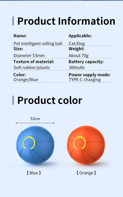 Smart Dog Toy Ball Automatic Interactive Pet Electronic Rolling USB Rechargeable Moving Bouncing for Puppy to Large dog Chew Toy Brinira