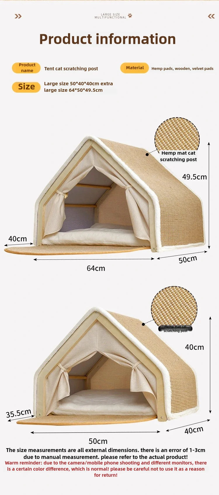 Cat nest Winter warm cat villa Cat house shell semi-enclosed sleeping bag cat scratching board does not drop scraps sisal cat te Brinira