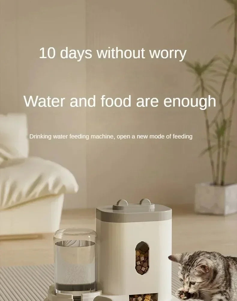 Automatic Feeder Dog Cat Food Bowl With Water Fountain Large Capacity Pet Food Storage Dispenser Container Puppy Pet Accessories Brinira