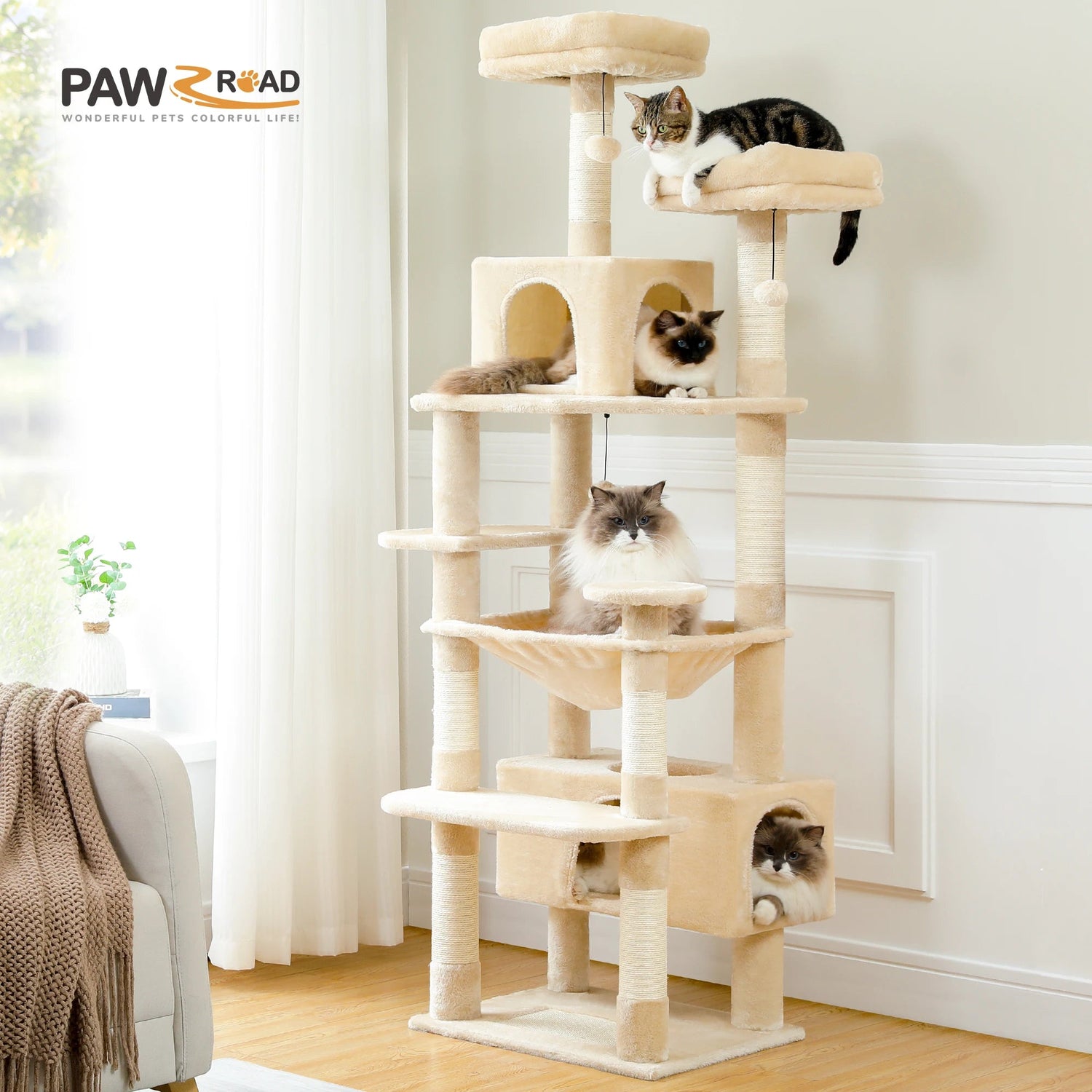 Large Cat Tree and Tower for Indoor Cats With Sisal-Covered Scratching Posts Spacious Hammock Padded Perches and Condos Cat Toys Brinira