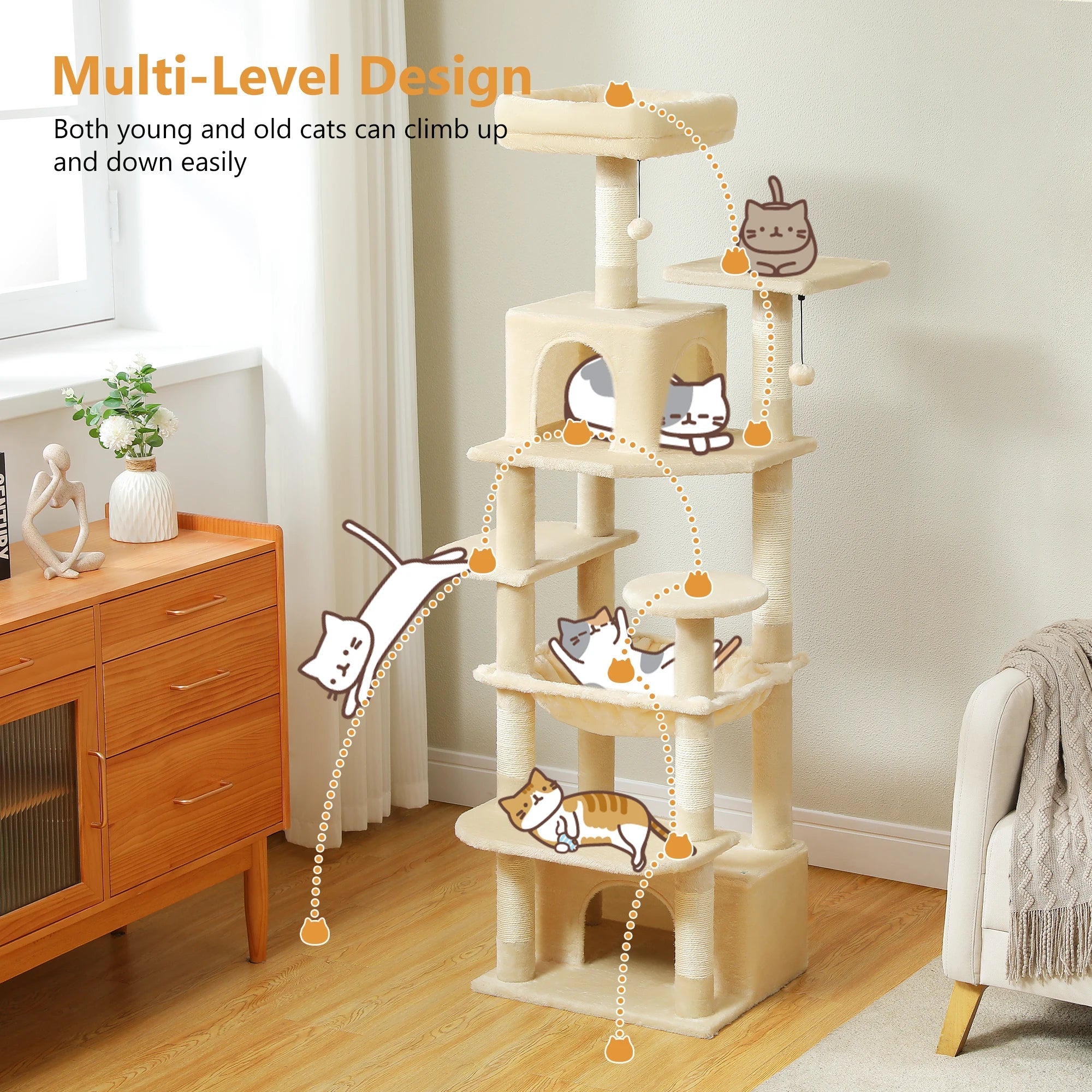 Large Cat Tree and Tower for Indoor Cats With Sisal-Covered Scratching Posts Spacious Hammock Padded Perches and Condos Cat Toys Brinira